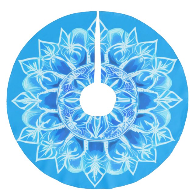 Blume Batik Mandala auf Türkis Polyester Weihnachtsbaumdecke (Vorderseite)