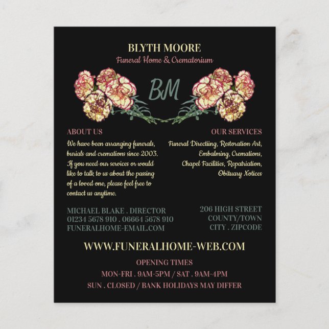 Blume, Beerdigung Zuhause, Direktoren Flyer (Vorne)