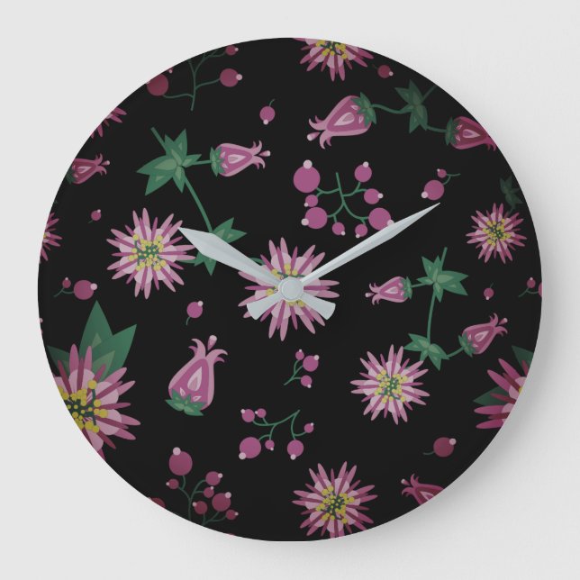 Blume & Berries Nebel Große Wanduhr (Vorderseite)