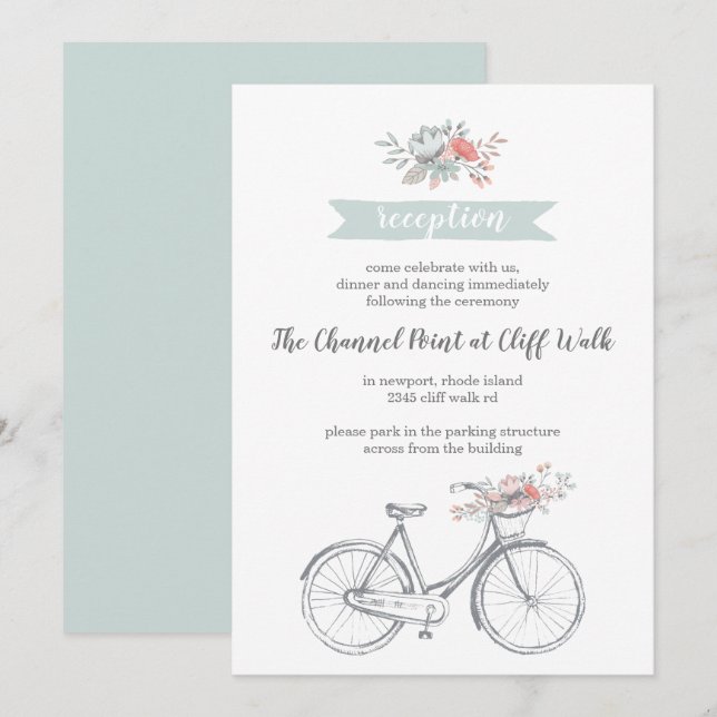 Blume Bicycle Spring Garden Hochzeit Empfang Einladung (Vorne/Hinten)