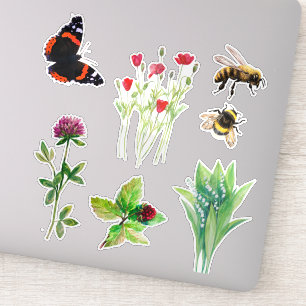 Blume, Bienen, Schmetterling Aufkleber