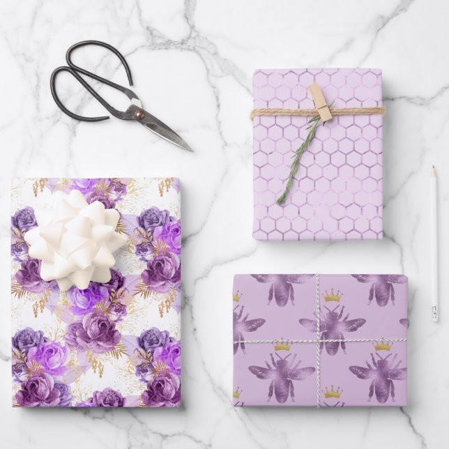 Blume Bienen und Honigwaben Geschenkpapier Set (Vorderseite)