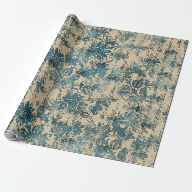 Blume, Bienen und Schreiben auf Tan Geschenkpapier (Ungerollt)