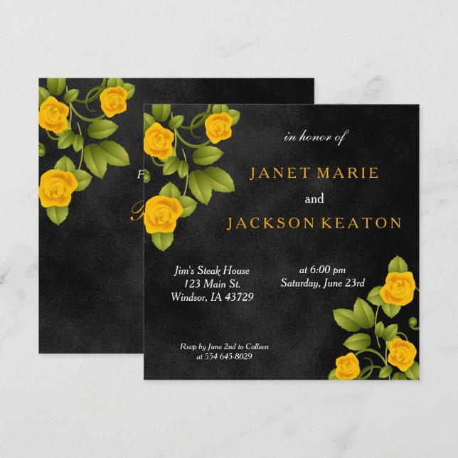 Blume Black and Marigold Yellow Rose Einladung (Vorne/Hinten)