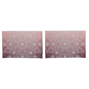 Blume, Blätter, Mandala, Weiße Spitzen, rosa Kissenbezug