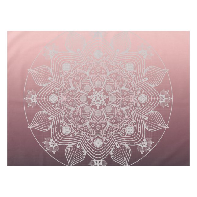 Blume, Blätter, Mandala, Weiße Spitzen, rosa Tischdecke (Vorderseite (Horizontal))