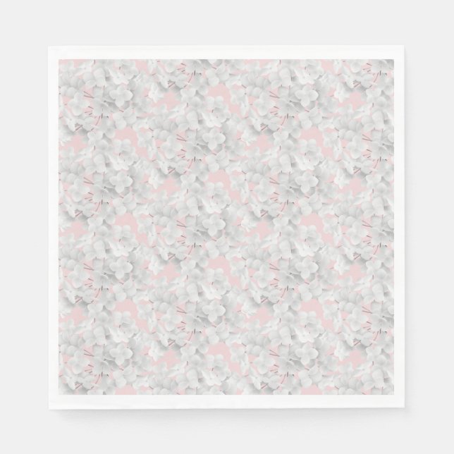 Blume-Blätter mit weißem Hydrangea auf rosa Serviette (Vorderseite)