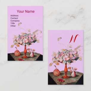 BLUME, BLÄTTER MONOGRAM Pink Lilac Visitenkarte