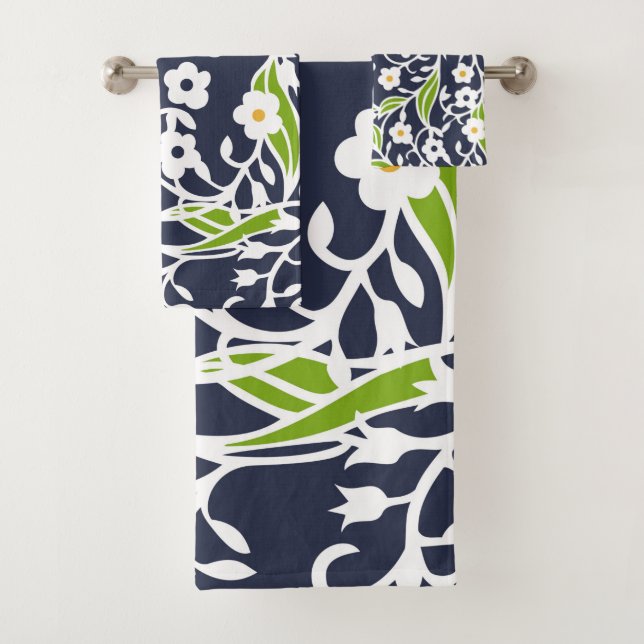 Blume, Blätter, Weinreben, blau, weiß, grün Badhandtuch Set (Insitu)