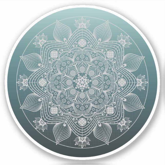 Blume, Blätter, Weiße Spitzen Flora Mandala auf Aq Aufkleber (Vorderseite)