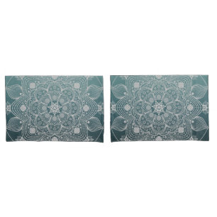 Blume, Blätter, Weiße Spitzen Flora Mandala auf Aq Kissenbezug