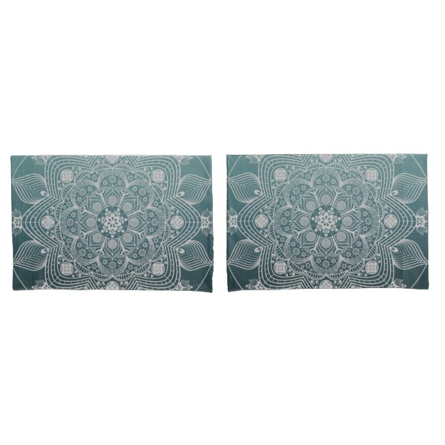 Blume, Blätter, Weiße Spitzen Flora Mandala auf Aq Kissenbezug (Vorderseite-Set)