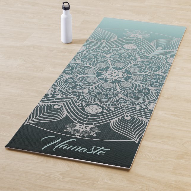 Blume, Blätter, Weiße Spitzen Flora Mandala auf Aq Yogamatte (Beispiel)