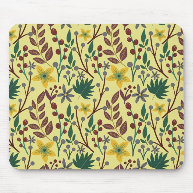 Blume, Blätter, Zweige, nahtlos, ohne Blumen Mousepad (Vorne)