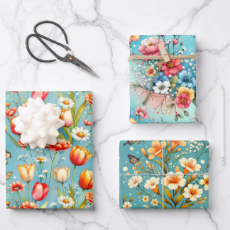 Blume Blau 3 Geschenkpapier Set