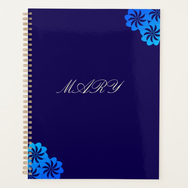 Blume Blau Personalisiert Planer (Vorderseite)