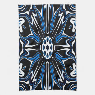 Blume Blau, Schwarz und Weiß Estlands Art Geschirrtuch