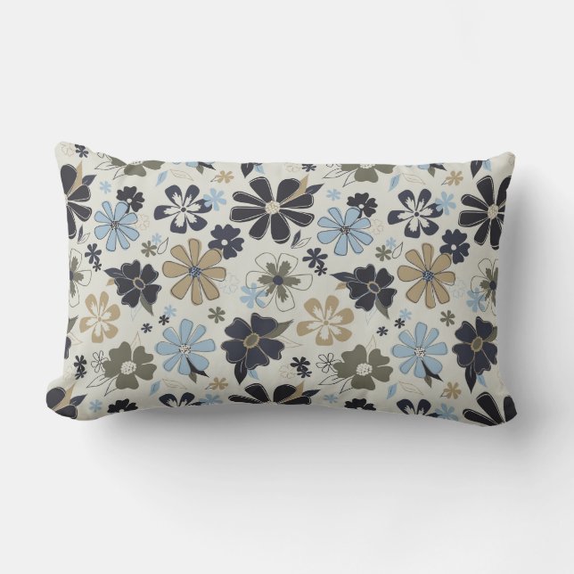 Blume Blau Tan Kontur Blumenmuster Lendenkissen (Vorderseite)