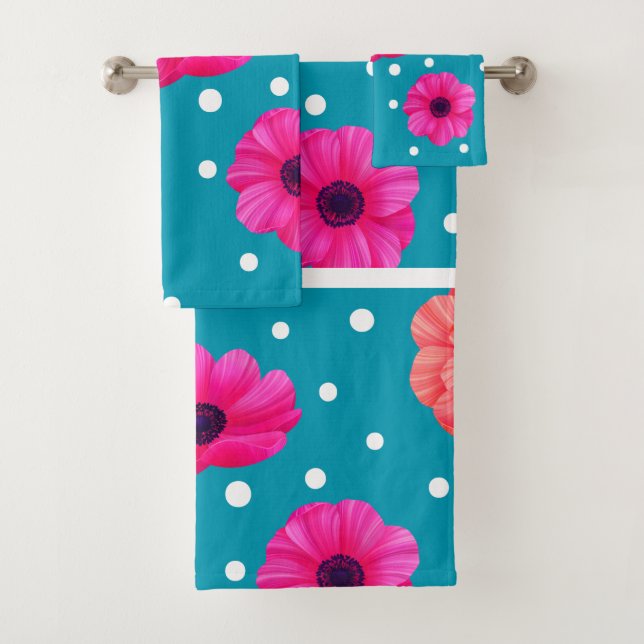 Blume blau und orange rosa badhandtuch set (Insitu)