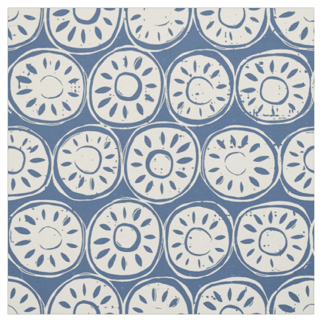 Blume blockiert Elfenbeinblau Stoff (Muster)