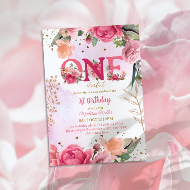 Blume Bloom Baby Girl 1. Geburtstag Party Einladung (Von Creator hochgeladen)