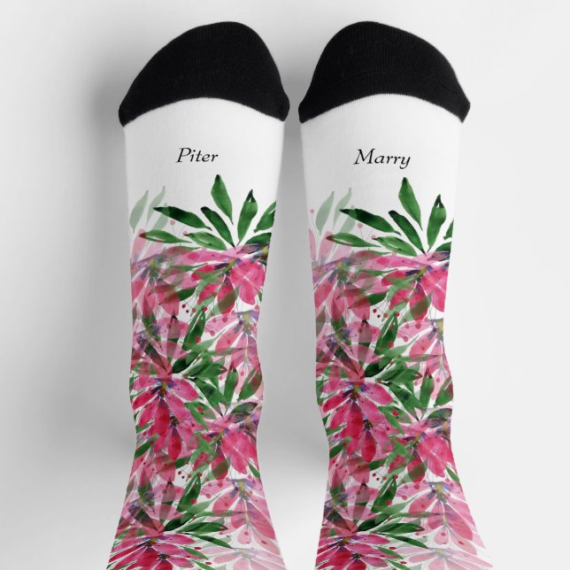 Blume Bloom Boho Wasserfarbe Mit Monogramm Socken (Oben)