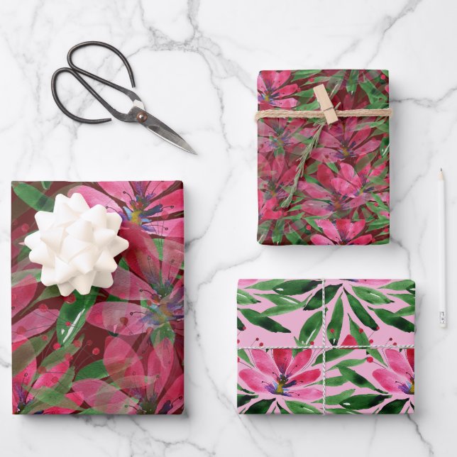 Blume Bloom Original Kunstwerk Aquarell Geschenkpapier Set (Vorderseite)