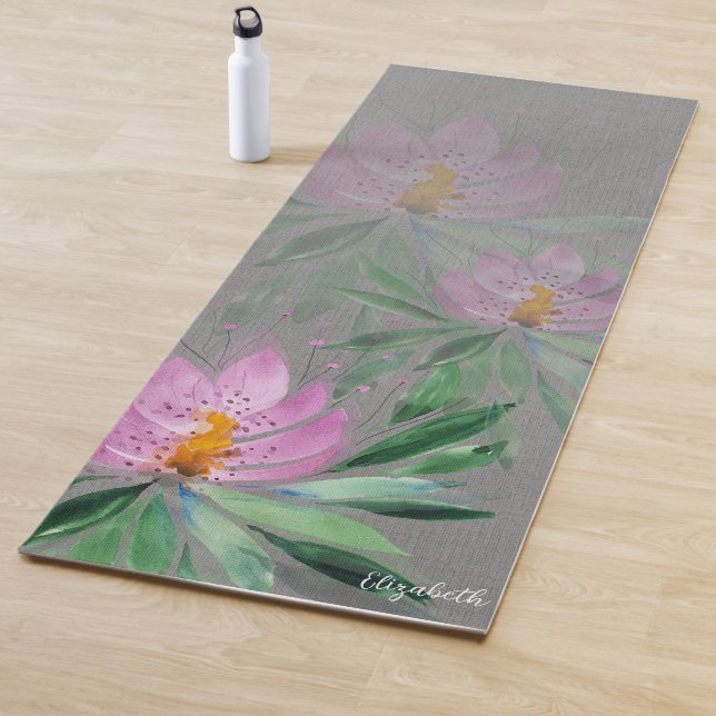 Blume Bloom Violet Wasserfarbe Mit Monogramm Yogamatte (Beispiel)