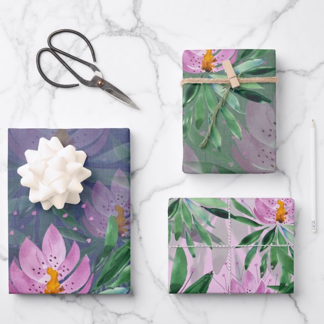 Blume Bloom Violet Wasserfarben Kunst Geschenkpapier Set (Vorderseite)