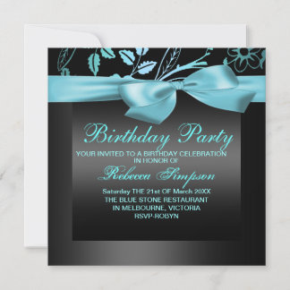 Blume Blue & Black Party Geburtstag Einladung