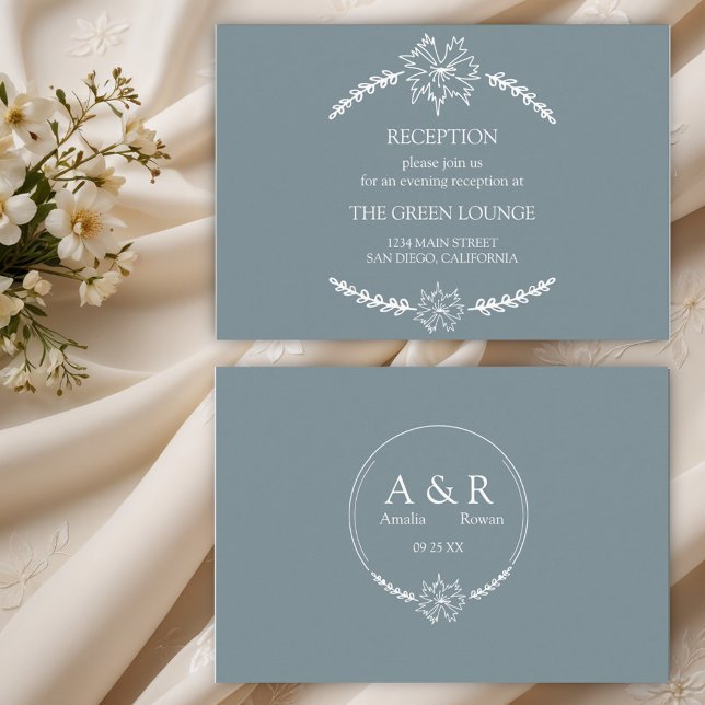 Blume Blue Gray Hochzeitempfang Begleitkarte (Von Creator hochgeladen)