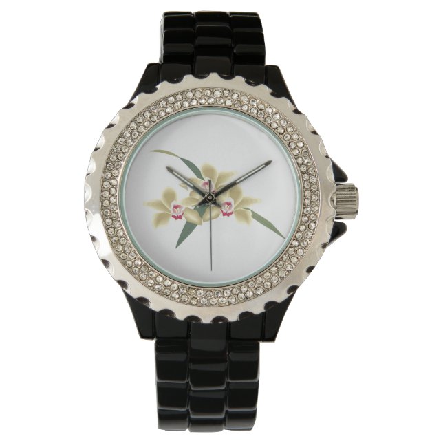 Blume blühen mit Blätter Armbanduhr (Vorderseite)