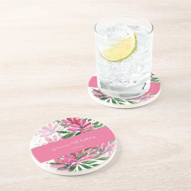 Blume Blühen Originale Wasserfarbe Mit Monogramm Getränkeuntersetzer (Seite)