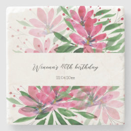 Blume Blühen Originale Wasserfarbe Mit Monogramm Steinuntersetzer