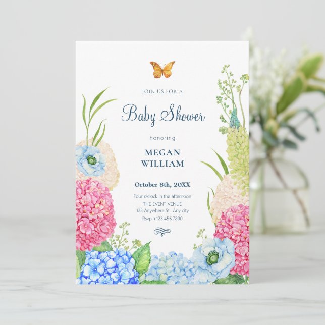 Blume blühen Schmetterlingsdusche Einladung (Stehend Vorderseite)