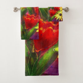 Blume Blume Abstrakt Art Rot Gelb Badhandtuch Set