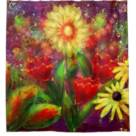 Blume Blume Abstrakt Art Rot Gelb Duschvorhang