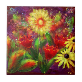 Blume Blume Abstrakt Art Rot Gelb Fliese