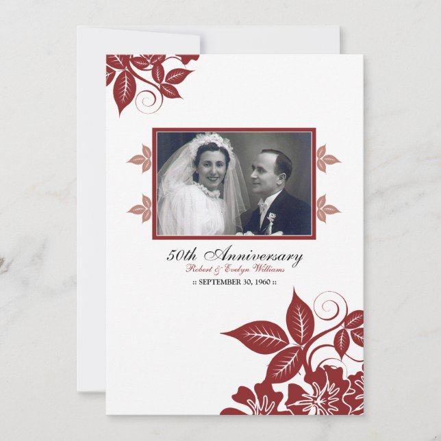 Blume Blüten Jahrestag Party Einladung (rot) (Vorderseite)