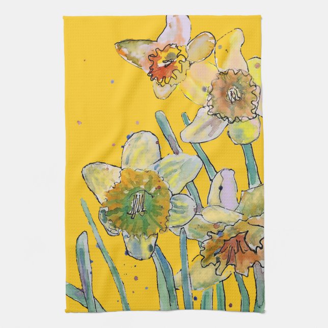 Blume Blütenfeder Wasserfarbe Gelb Geschirrtuch (Vertikal)