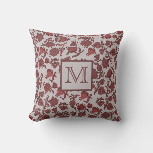 Blume Bohemisch Chic Floral Boho Red Gray Monogre Kissen