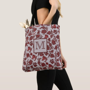 Blume Bohemisch Chic Floral Boho Red Gray Monogre Tasche