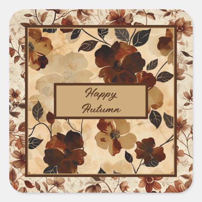Blume Boho Fall Foliage Quadratischer Aufkleber (Vorderseite)