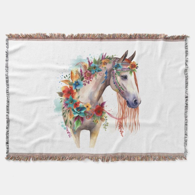 Blume Boho Horse Pastel Decke (Vorderseite)