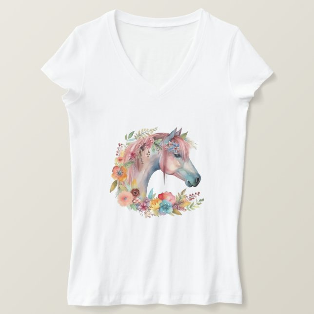 Blume Boho Horse Pastel T-Shirt (Design vorne)