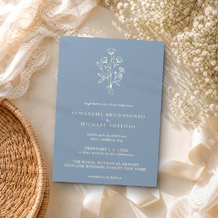 Blume Boho Minimal Botanical Dusty Blue Wedding Einladung