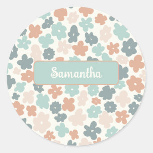 Blume Boho Retro Pastellfarben Runder Aufkleber