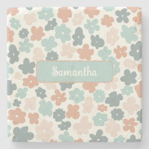 Blume Boho Retro Pastellfarben Steinuntersetzer