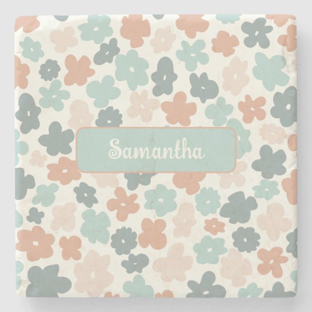 Blume Boho Retro Pastellfarben Steinuntersetzer (Vorderseite)
