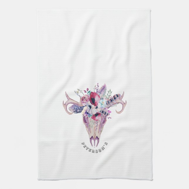 Blume Boho Skull Geschirrtuch (Vertikal)